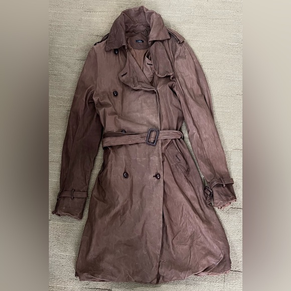Sisii Brown Double-Breasted Leather Trench Coat - Picture 2 of 16